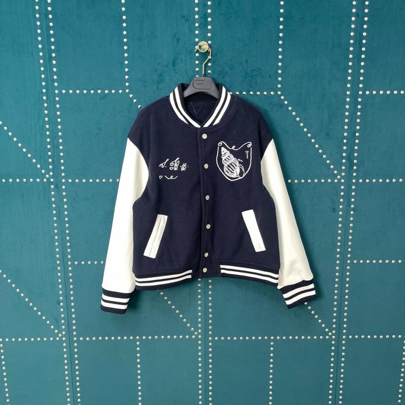 Gao Ding Independent Men's and Women's Nautical Woolen Conch Embroidered Spliced Sleeve Baseball Jacket Loose Daily Cross-border