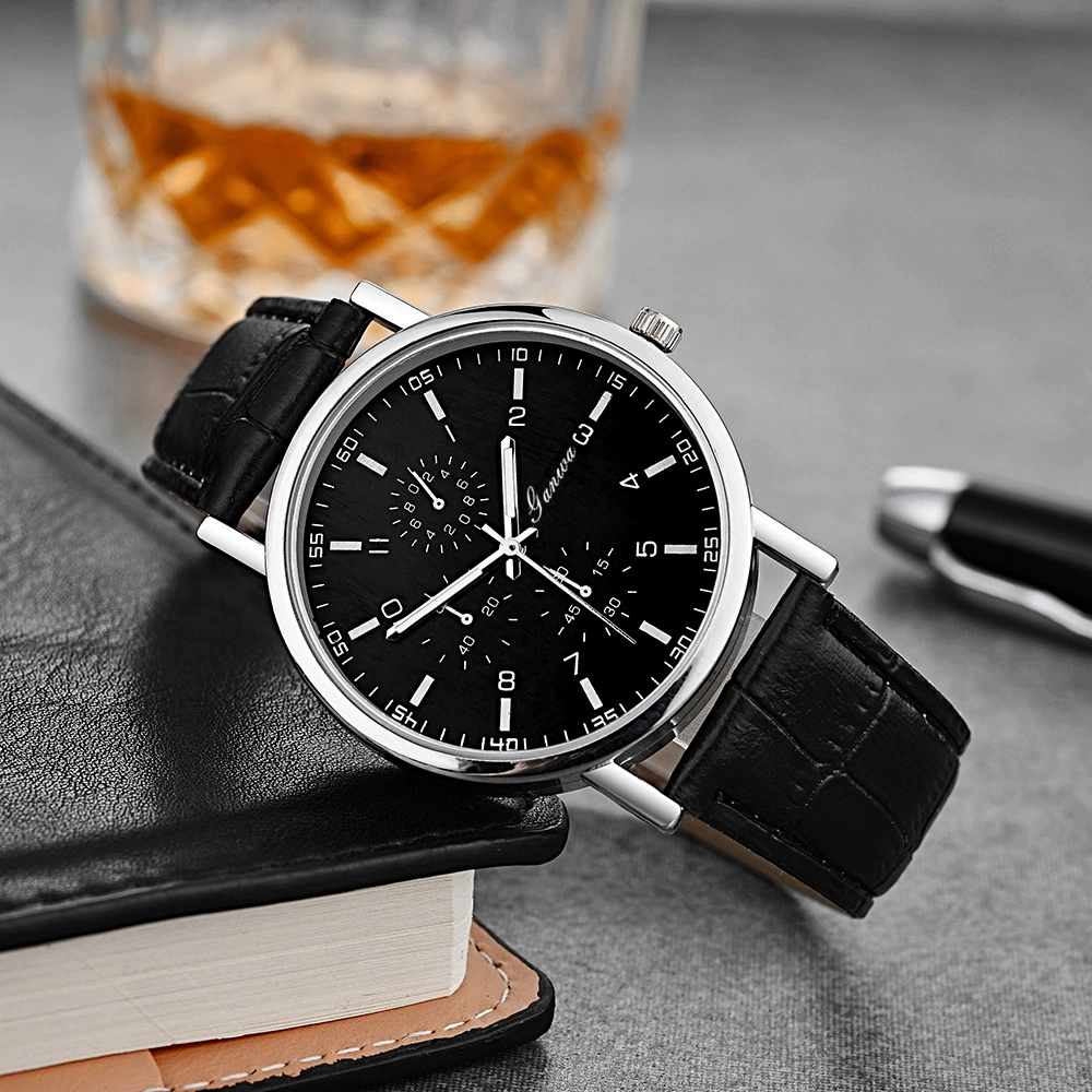 Quartz men's watch, classic style, PU strap, 38 mm dial