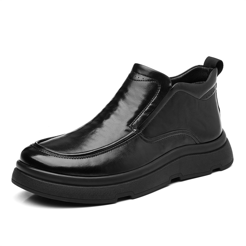 Zapatos de cuero de caña alta para hombre Wenzhou Business, forrados con felpa y gruesos, zapatos formales de algodón sin cordones para_voghion.com