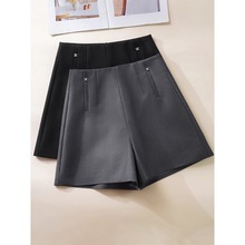 灰色西装短裤女2025新款秋季高腰显瘦a字阔腿裤气质修身直筒裤子