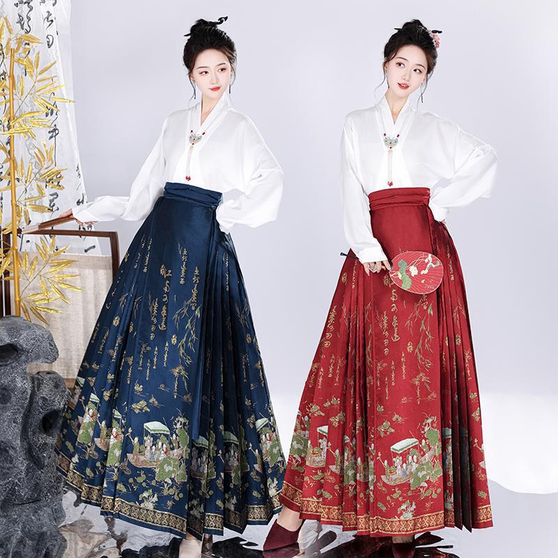 New Style Gold-Threaded Floral High-End Mamian Skirt Set, Ming-Style Hanfu for Women, Daily Half-Skirt, Spring and Summer Collection
