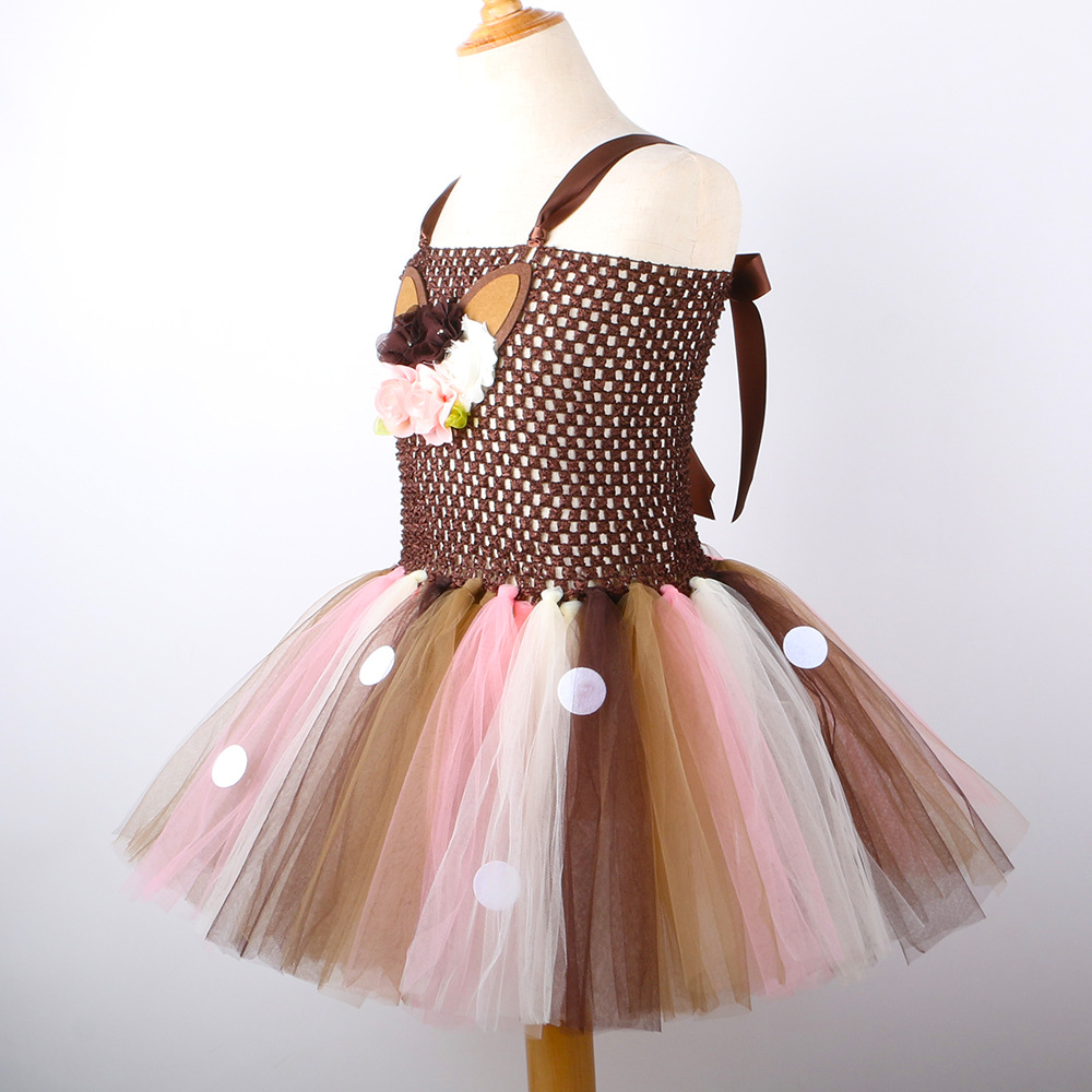 Navidad cervatillo niña vestido de malla flor alce tutu vestido de fiesta para niños vestido de princesa comercio exterior