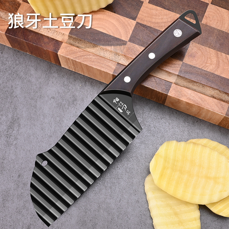 Patata de acero inoxidable cuchillo de corte de barra de cocina de lujo patatas fritas cuchillo de onda cuchillo de corte de verduras caseras cuchillo de corte de dientes de lobo de patata