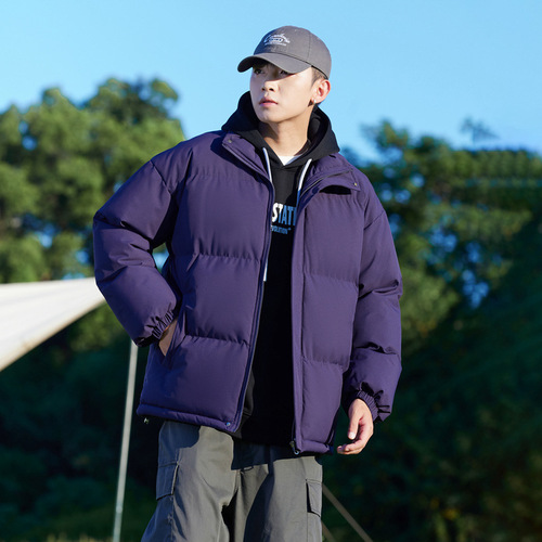 Winter Harbor Trend Fashion Minimalist Warm Cotton Jacket Plain Color Versatile Teenage Thick Stand Collar Up