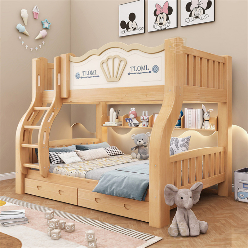 Cama de dos pisos tipo casa pequeña cama de dos pisos cama madre-hijo para niños cama de arriba y abajo cama de madera gruesa cama madre-hijo cama alta baja