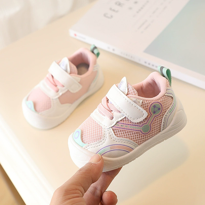 Весенняя новая детская обувь с дышащими сетчатыми вставками, с мягким дном, нескользящая Мужская и женская обувь для малышей, детская функциональная обувь с защитой от ударов