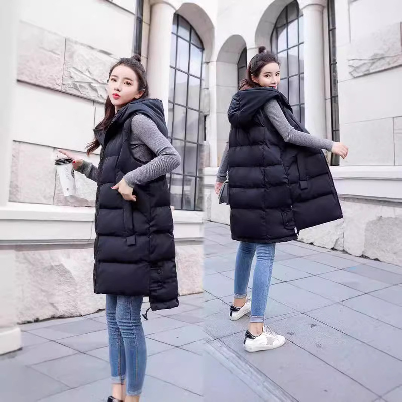 Mid-length Down Cotton Vest Women's Autumn and Winter 2024 New Korean Style Loose Foreign Style Outer Wearing Vest Cotton-padded Jacket