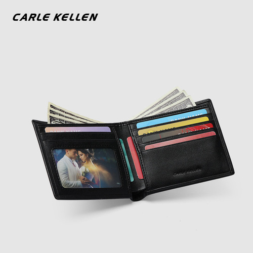 CARLE KELLEN Men's Wallet  New Fashion Brand Genuine Leather Wallet Men's Short Soft Cowhide Vertical Wallet