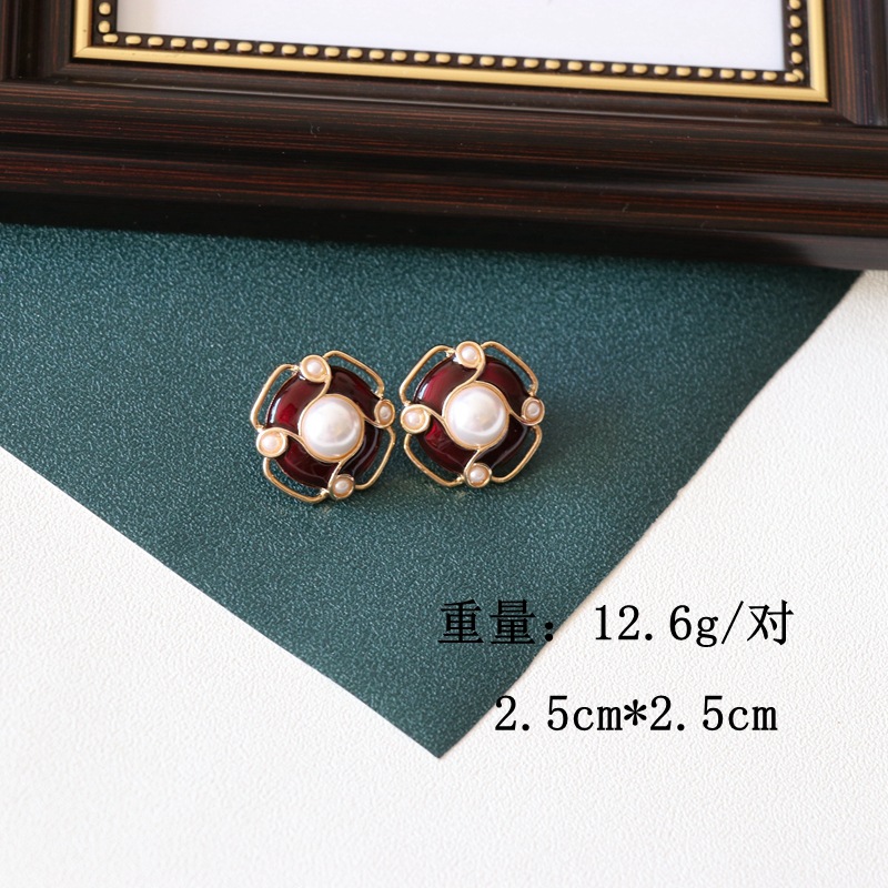 New Dark Red Drip Glaze Silver Needle Stud Earrings display picture 1