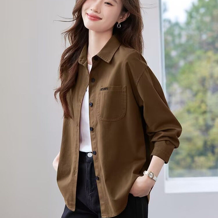 棉质衬衫外套女春秋新款女士长袖牛仔衬衣小个子妈妈休闲外搭上衣|undefined