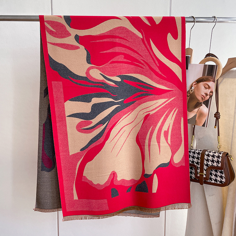 2023 estilo coreano nuevo color a juego jacquard Cachemira aire acondicionado mantón floral impresión engrosada hombro bufanda caliente para las mujeres