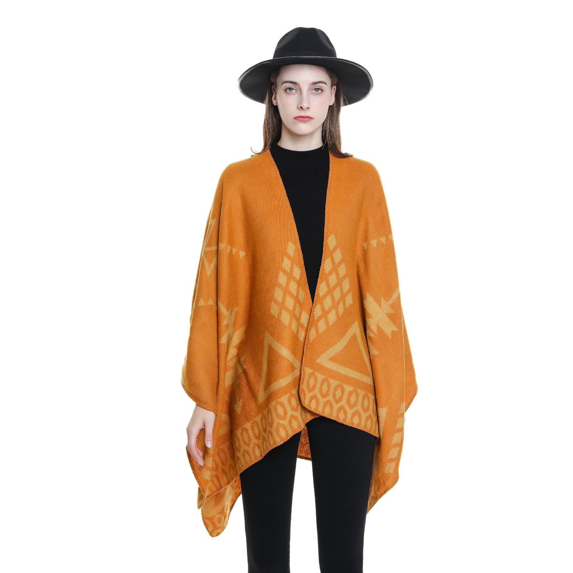 2022 otoño e invierno nuevo rombo geométrico engrosado split chal de color sólido cálido chal de moda de cachemira