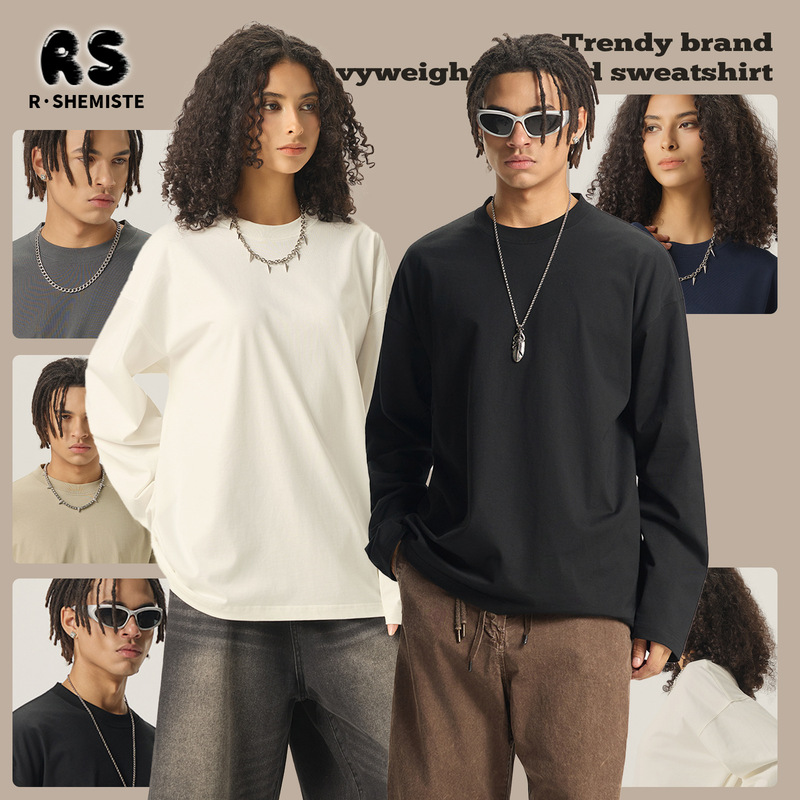 RSメンズ | 32S ダブルヤーン「クリーンフィット」 270G ピュアコットン ヘビーウェイト 長袖 Tシャツ メンズ ヨーロッパとアメリカ フォグ 長袖 T|undefined