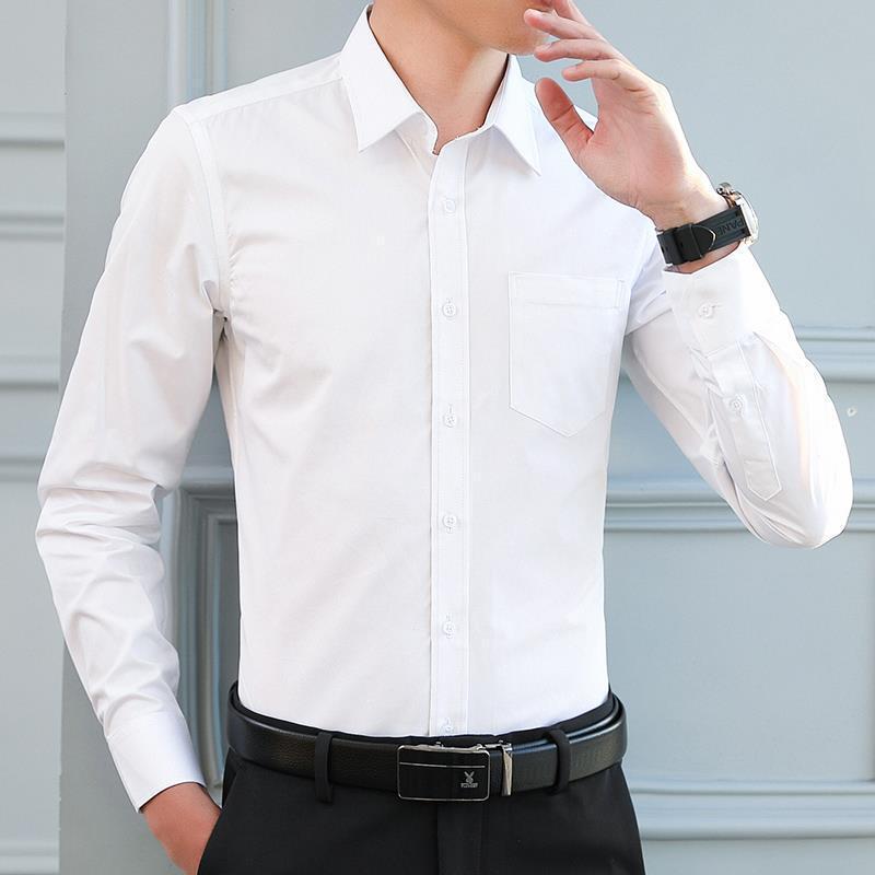 Color shirt men's non-ironing plus size breathable business casual Korean style slim fit clothing business wear white shirt men's long sleeve
