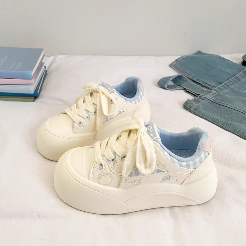 Fashionable Cartoon Print Cute Sneakers, Pink Thick-Soled Casual Shoes, Niche Bread Shoes, Versatile Big-Toe White Shoes for Women Fashionable Cartoon Print Cute Sneakers, Pink Thick-Soled Casual Shoes, Niche Bread Shoes, Versatile Big-Toe White Shoes for Women