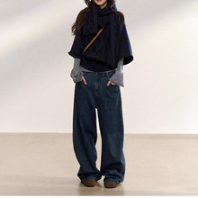 原创设计秋冬款慵懒风双色宽松毛针织衫女简约套头上衣