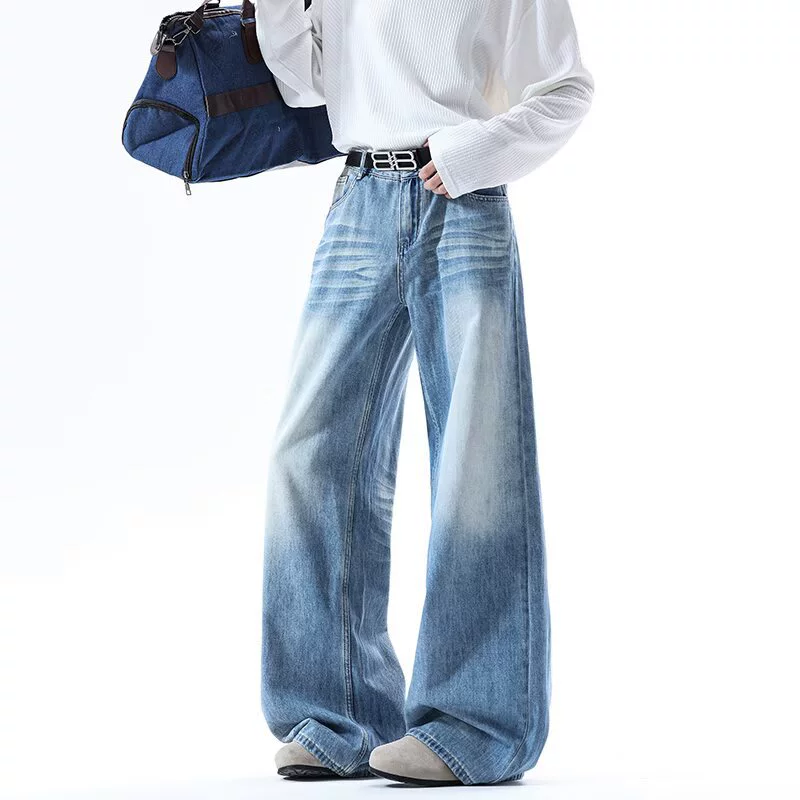 Свободные широкие мужские джинсы, новые американские ретро-стираные утягивающие плиссированные драпированные брюки с высокой талией.