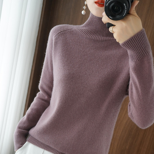 Autumn and winter new arrival women's stand-up collar pullover sweater, loose-fit, thickened, Korean-style solid-color turtleneck knitted base layer sweater for women.
