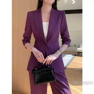 高端紫色西装套装女秋冬新款时尚气质加厚正装酒店经理面试工作服