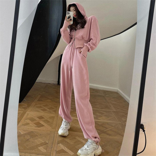Chic Anti-Aging Set for Women Early Autumn Hooded Sweatshirt Fashion Leisure Pants Sports Clothes Small Figure Two-Piece Set Trendy #867