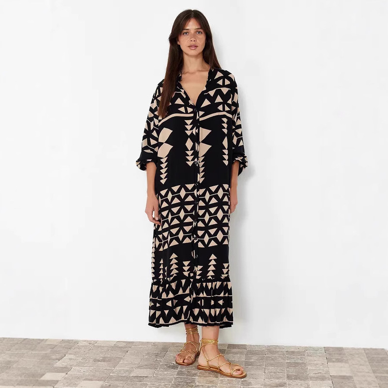 European and American Cross-border Amazon plus size Women's New Elegant Printed Shirt Skirt Bohemian dress European and American Cross-border Amazon plus size Women's New Elegant Printed Shirt Skirt Bohemian dress