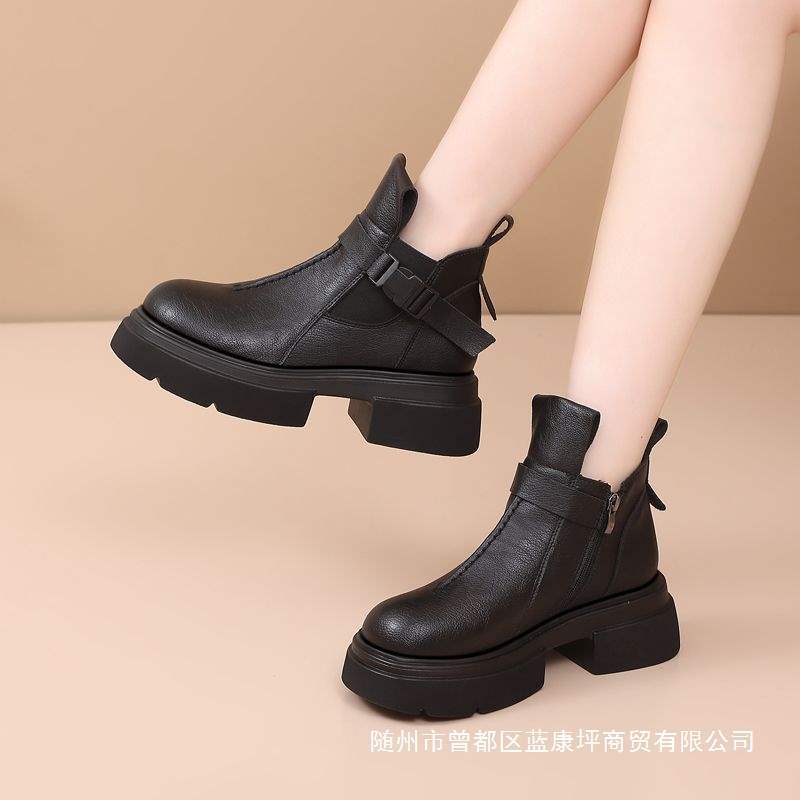 Women's Short Boots 2025 Autumn and Winter New Fashion Style Thick-Soled Low-Cut Chelsea Boots British Style Boots