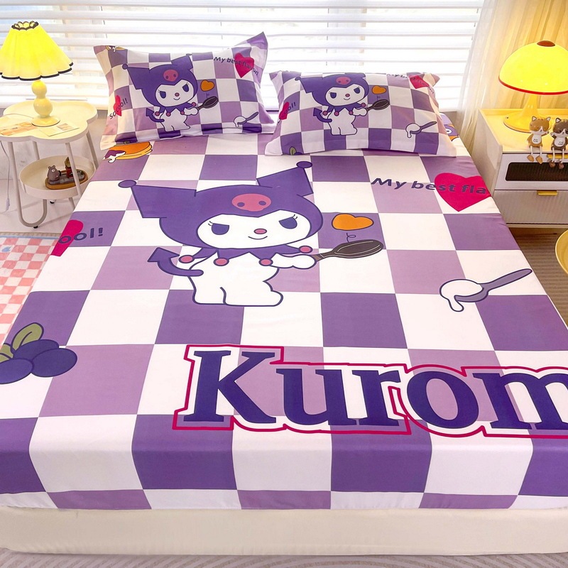New Cross-border Sanding Large Edition Printed Cartoon Cute Kulomi Bed Bag Bed Cover Waterproof Mattress Protection Three-piece Set