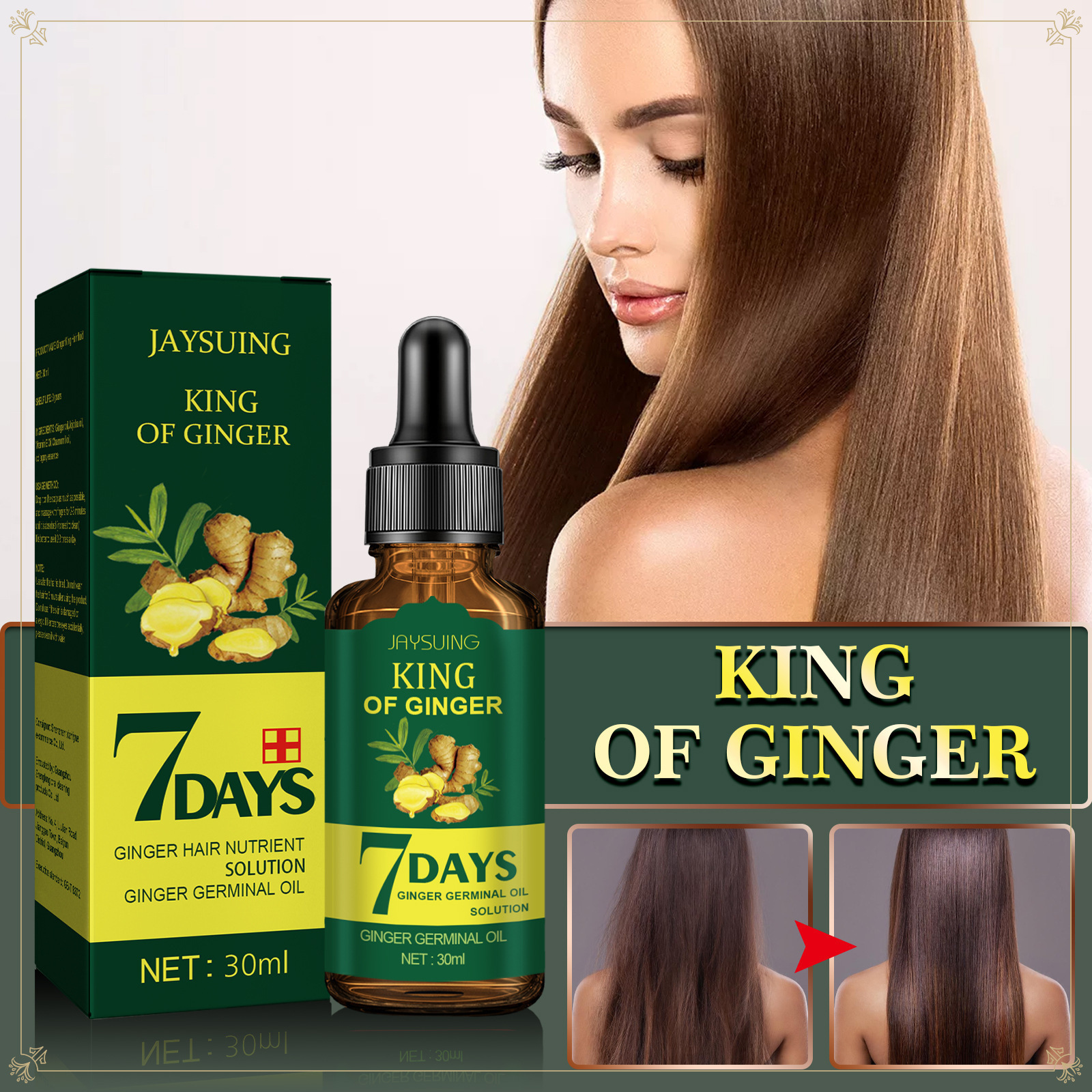 Jaysuing jengibre aceite esencial para el cuidado del cabello refrescante y nutritivo del cuero cabelludo folículo piloso líquido nutritivo cabello fuerte cuidado del cabello