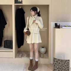 韩系毛衣女百搭显瘦减龄2025秋新款气质优质围巾开衫短裙针织套装