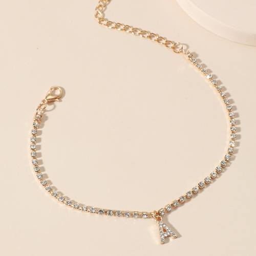 European and American Fashion Creative Water Diamond Ankle Chain Cross-border Diamond Tennis 26 English Letters Hip-hop Creative Beach Ankle Accessory for Women