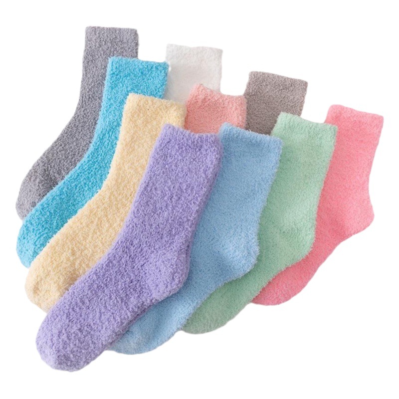 2023 invierno nuevos calcetines exclusivos transfronterizos calcetines de piso de lana de coral extra grande calcetines de confinamiento sin pelusa de color sólido