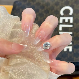 Ins-Style Wearable Nails, Pure Handmade Blush, Gradient Light-Catching Cat-Eye Rhinestone Nail Pieces, Pure Desire Wearable Nail Pieces