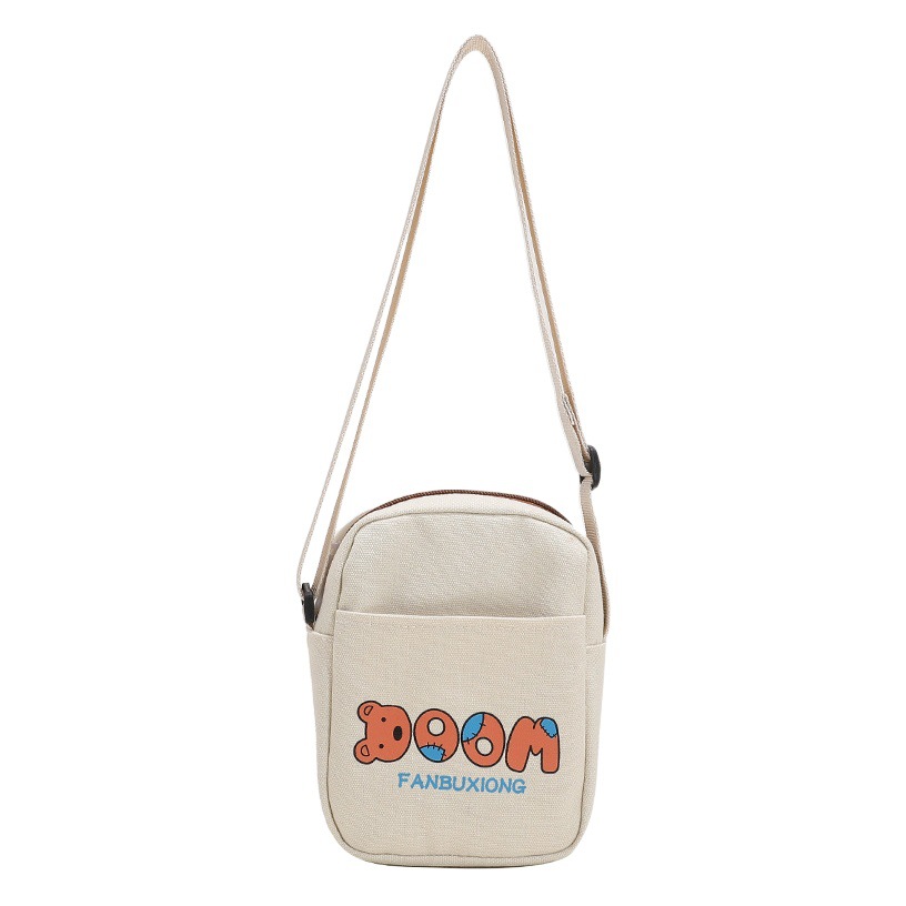 New Cute Canvas Crossbody Bag, Fashionable Brown Bear Print Shoulder Bag, High-Looking and Versatile Student Mobile Phone Bag for Women