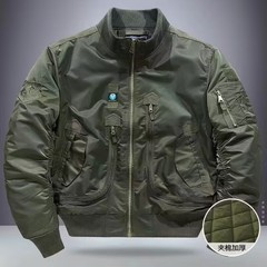81983秋冬厚手MA-1空軍フライトジャケット メンズミリタリーワークウェア 多ポケットスタンドカラーフライトスーツ