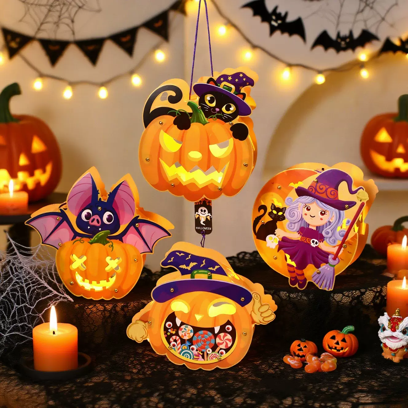 万圣节装饰南瓜灯幼儿园儿童礼物DIY材料包手工制作手提发光灯笼