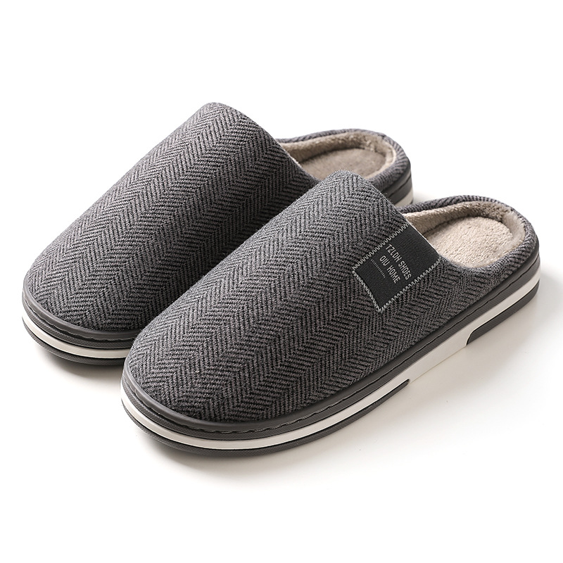 Lidani Extra Large Men's Cotton Slippers Autumn Winter Plush Warm Indoor Non-Slip Silent Couple Cotton Slippers Women_vogvips.com
