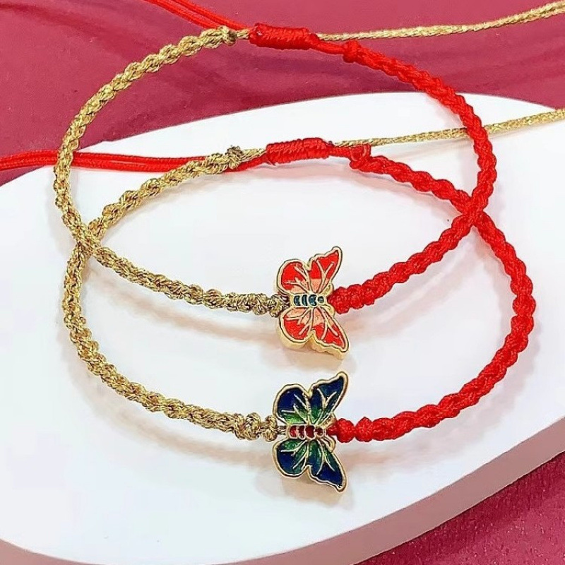 2025 Shuibei Gold Bracelet 999 Pure Gold Gradient Enamel Butterfly Beads 3D Hard Gold National Trend Gift for Girlfriend