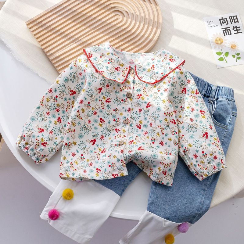 Girls' Stylish Floral Shirt 2026 Spring and Autumn New Korean Style Versatile Blouse for Baby Girls Autumn Top Girls' Stylish Floral Shirt 2026 Spring and Autumn New Korean Style Versatile Blouse for Baby Girls Autumn Top