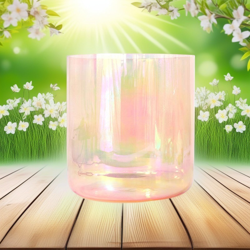 橙色渐变透明水晶歌唱碗水晶音乐钵打击乐器瑜伽静心减压颂钵