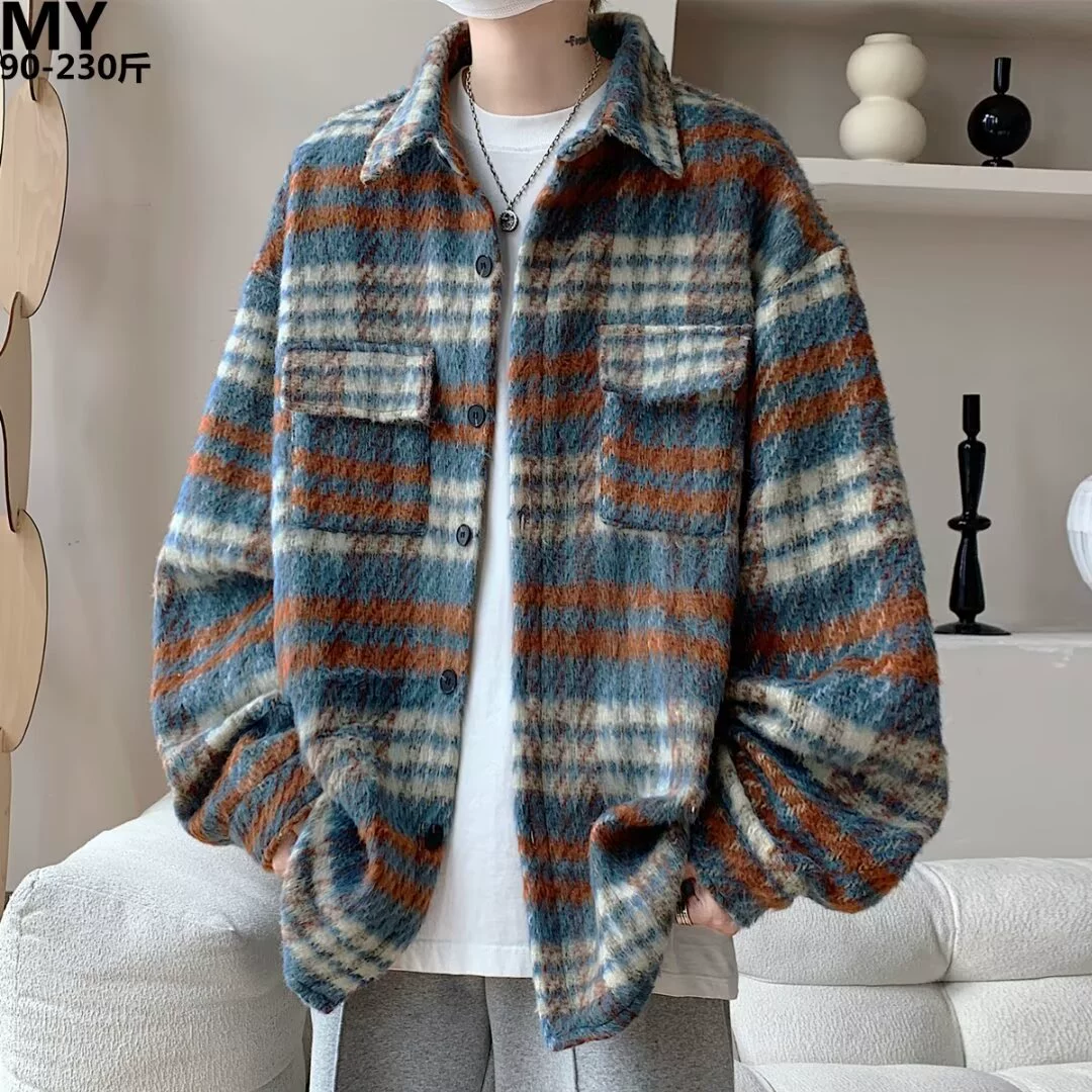 Шерстяная клетчатая куртка для мужчин 2024 новый продвинутый смысл американского бренда подросток свободный куртка с лацканом топ
