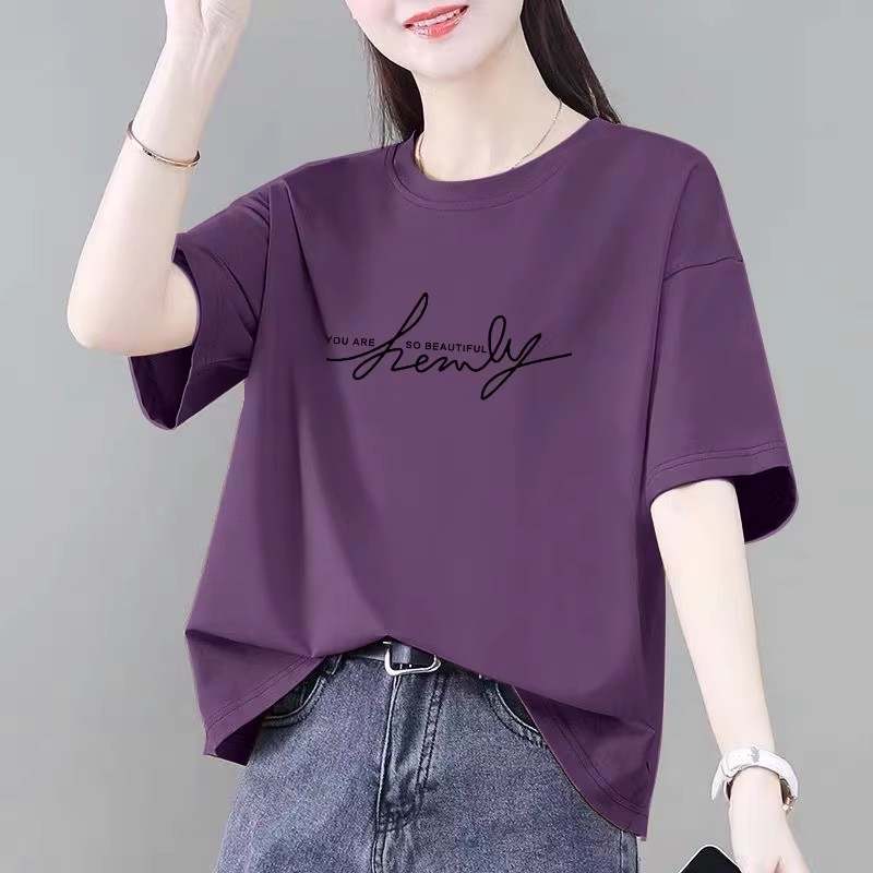 Cotton fashionable summer short sleeve T-shirt with a round collar