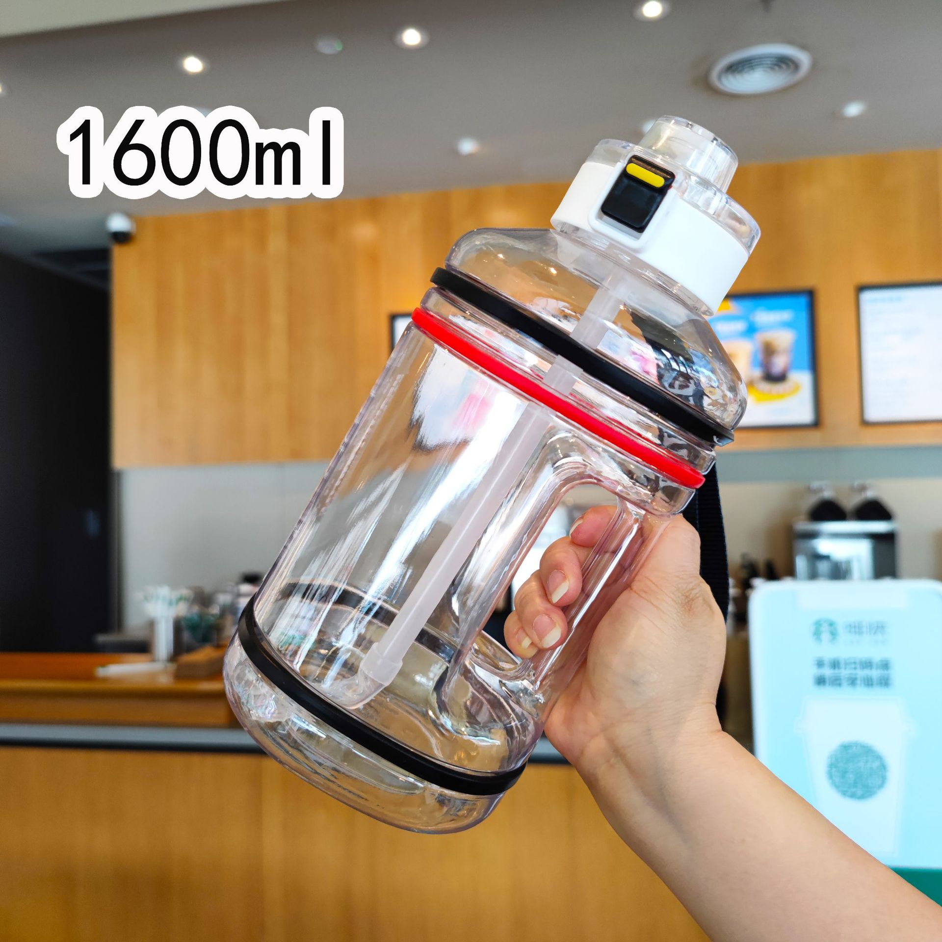 Verano nuevo hervidor de fitness deportivo de gran capacidad con tapa elástica de una tecla taza de paja simple botella de agua al aire libre 1600ml