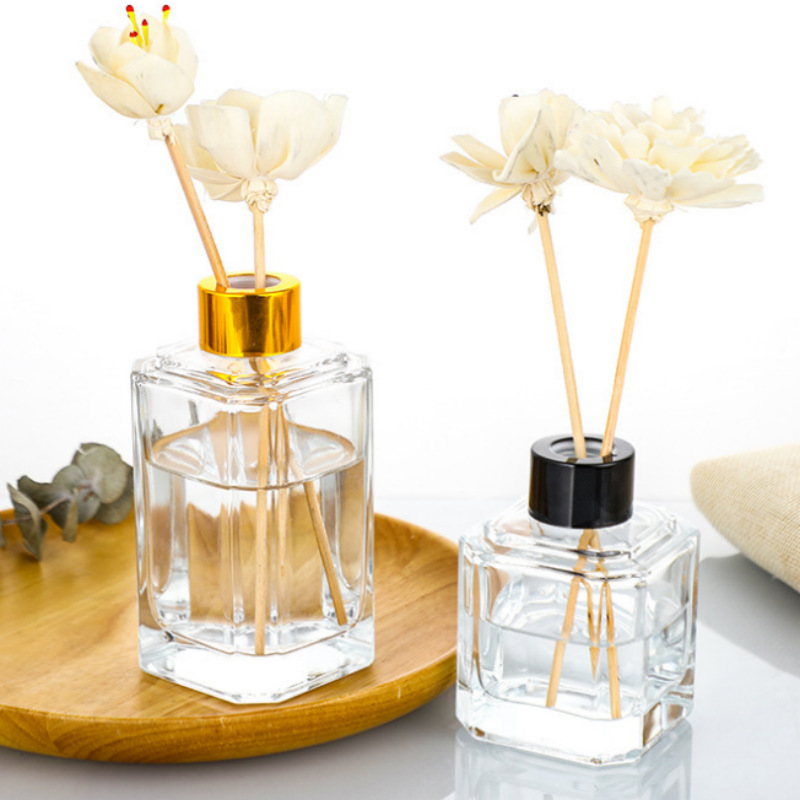Faceted Square Aromatherapy Bottle Rattan Fragrance Bottle Interior Decoration Volatile Bottle Essential Oil Glass Dispensing Bottle Glass Bottle
