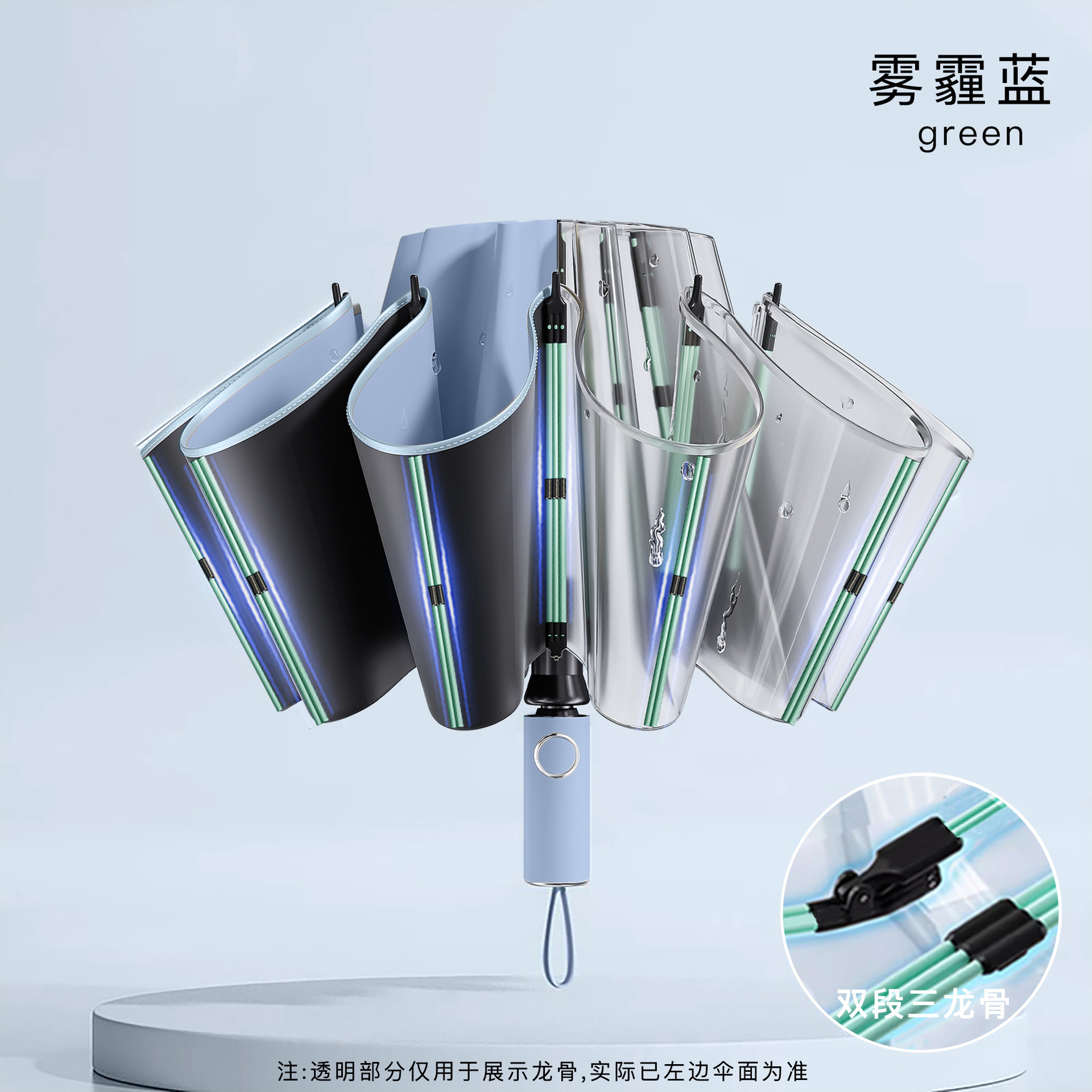 [Reverse non-wet and wind-resistant-for vehicle use-fiberglass ribs-for both rain and shine] 60-bone haze blue