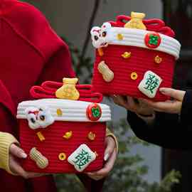 2025新年星毛线钩织桶糖霜饼干盒子牛轧糖果雪花酥空盒子礼盒圣诞