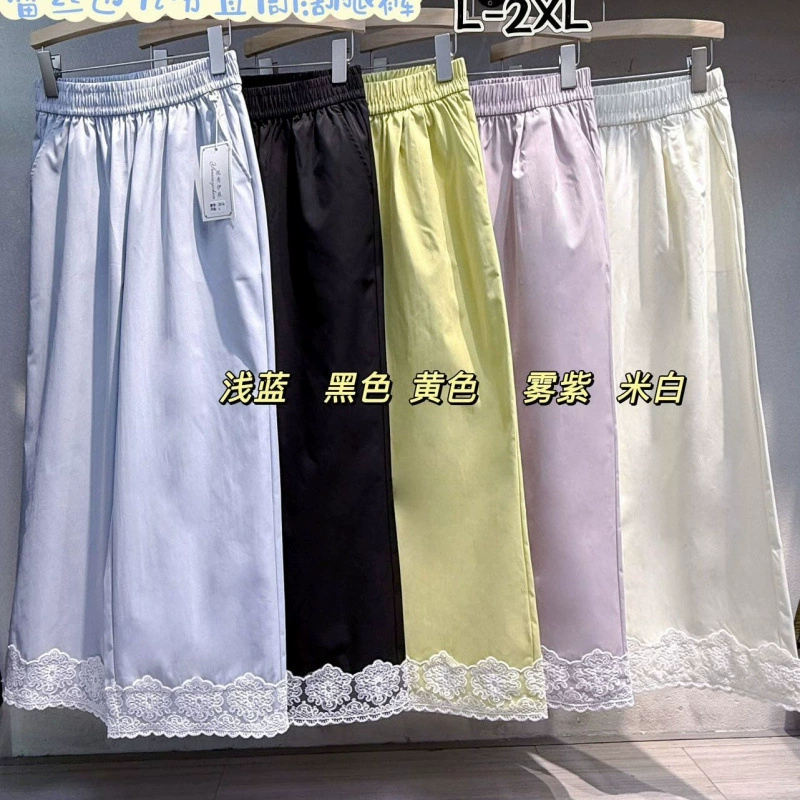 Широкие кружевные брюки с кружевными вставками, новые, свободные, утягивающие, с высокой талией, повседневные, миниатюрные, прямые, укороченные.