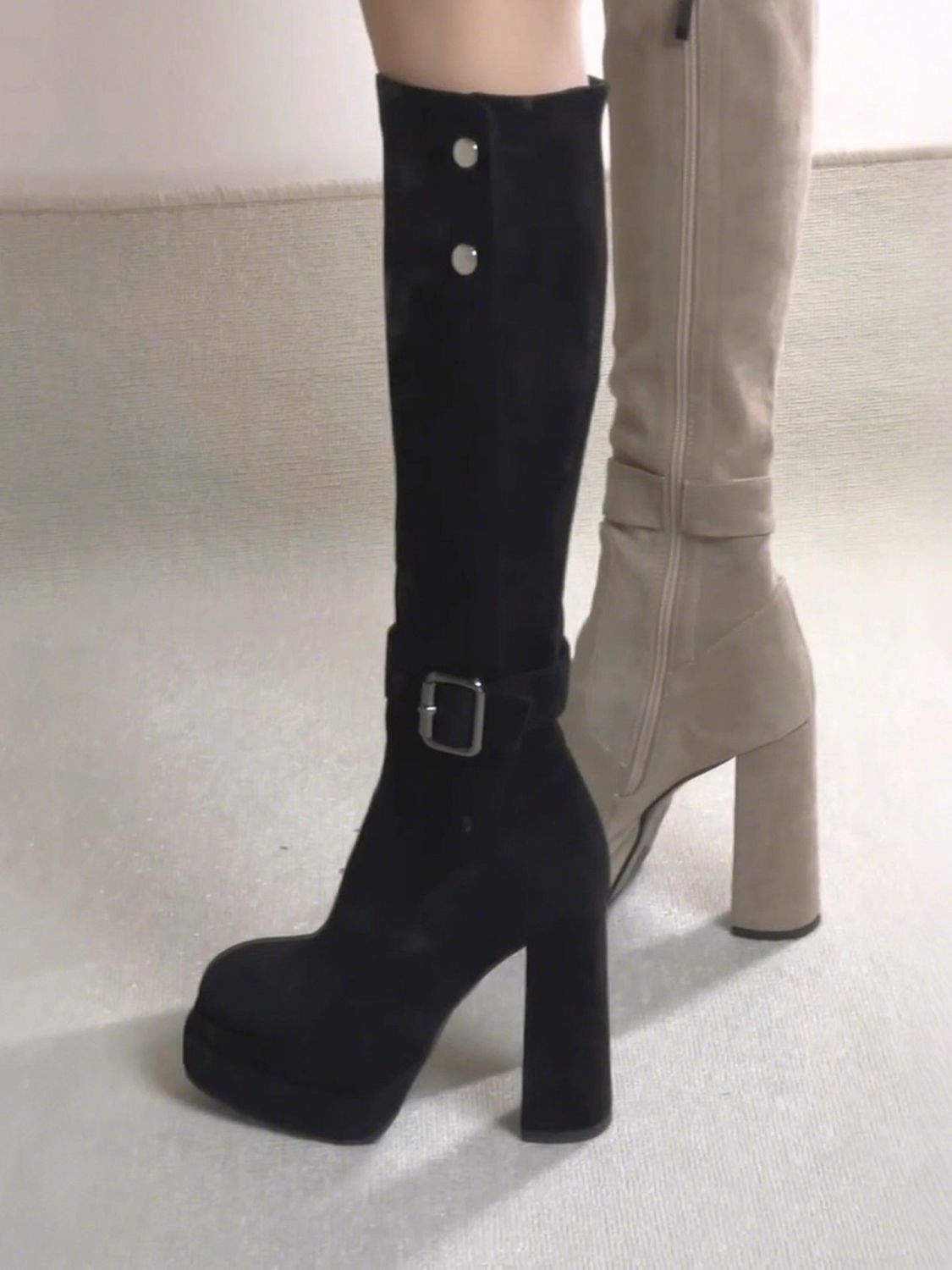 复古两穿高跟长筒靴女2025新款秋冬百搭显瘦增高粗跟不过膝骑士靴