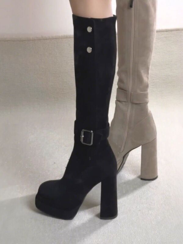 Retro Two-Wear High-Heeled Boots for Women 2025 New Autumn and Winter Versatile Slimming Look and Heightening Thick Heel No More Than Knee Knight Boots