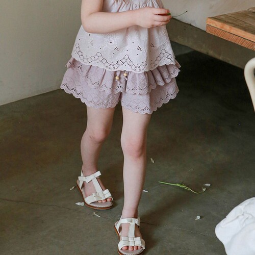 2024 Summer Strawberry Shan Girl Baby Double Layer Hollow Lace Western Style Casual Shorts