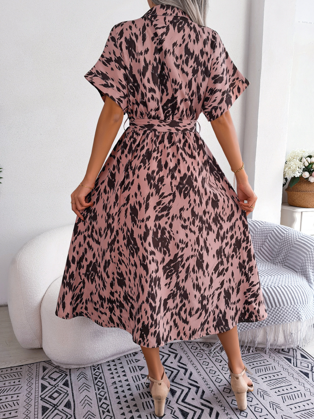 Women's Sheath Dress Streetwear Turndown Button Long Sleeve Leopard Maxi Long Dress Holiday Daily display picture 19